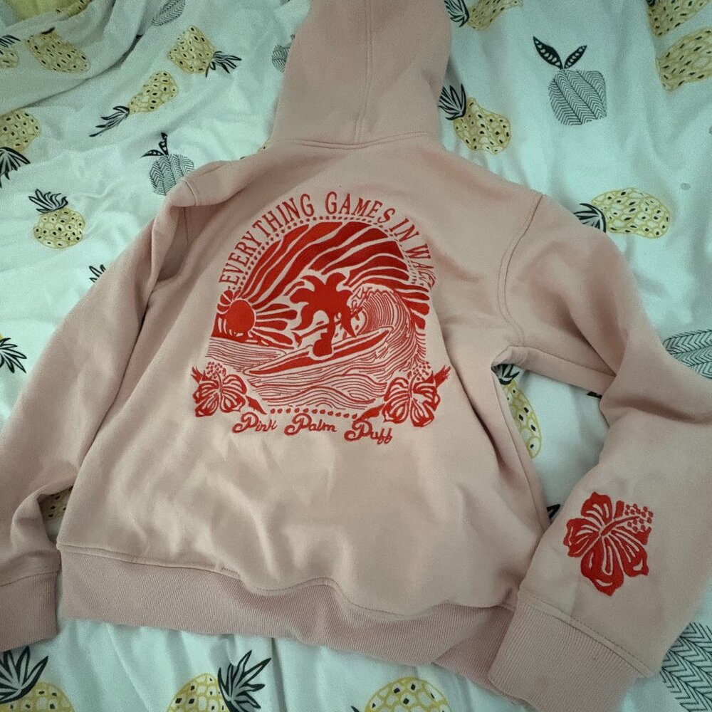 Pink Palm Puff Hoodie size (M) women's- pink